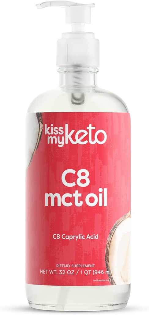 Kiss My Keto MCT Oil C8 – 32 oz Pure C8 MCT Oil Keto Fuel – Bottle with Pump – High Octane Caprylic Acid – Keto Pure MCT CoconutOil Brain Fuel – Liquid Coconut MCTOil Pure