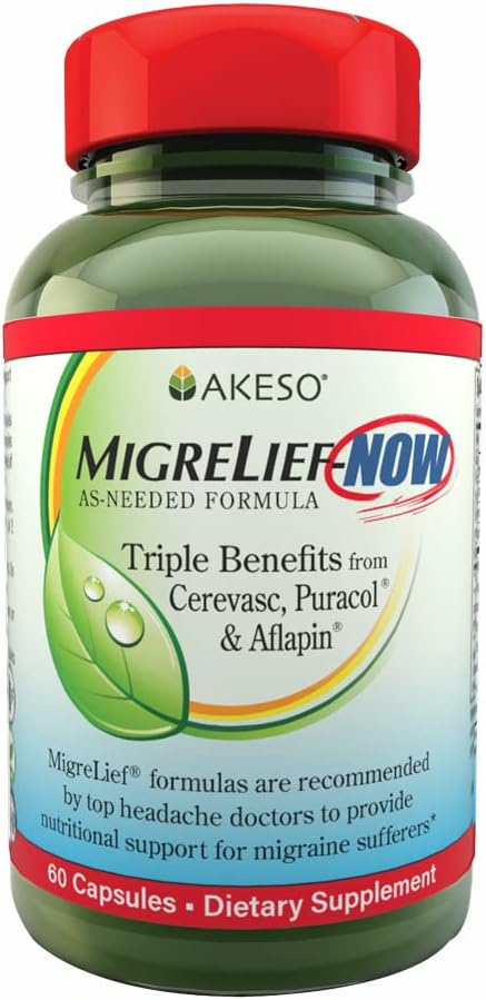 MigreLief-Now Fast-Acting Formula, As-Needed Nutritional Support for Migraine and Headache Sufferers - 60 Vegetarian Capsules