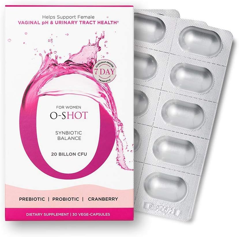 O-Shot (r Vegan Vaginal Probiotic + Prebiotic for Women, Cranberry Extract, Chicory Root, Vaginal pH, Urinary Tract, Digestion, Bloating, Non Dairy, Non GMO, Gluten Free, 30 Vege-Capsules