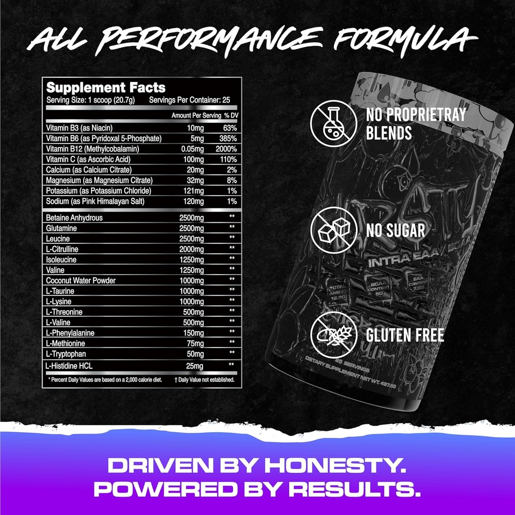 KILO LABS BCAA Powder | Thirsty BCAA & EAA Intra Workout Powder and Electrolyte Hydration Drink | Supports Endurance & Muscle Growth, 12.8g of Total Amino's | 25 Servings