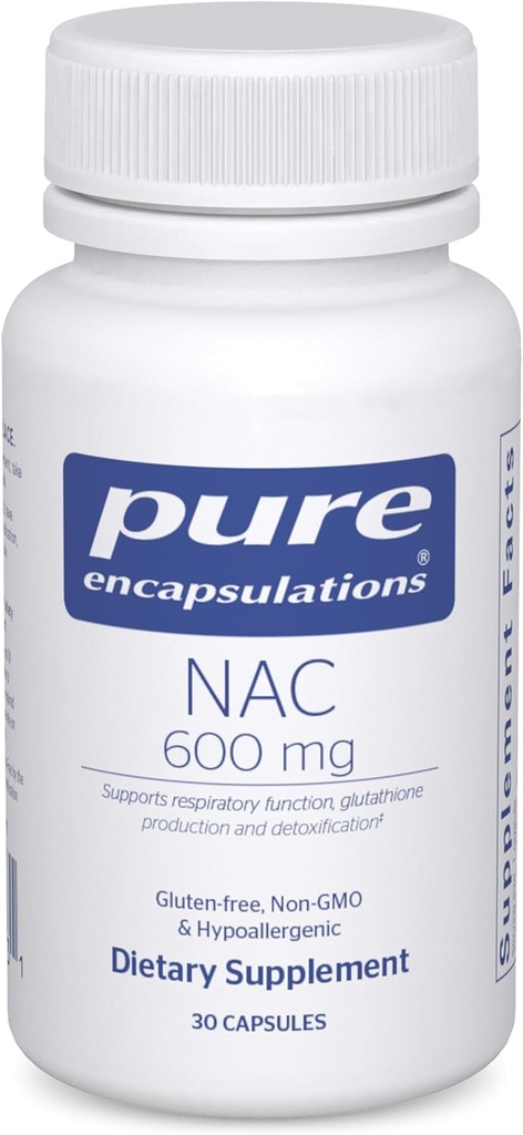 Pure Encapsulations NAC 600 mg - N-Acetyl Cysteine NAC Supplement for Lung Health & Immune Support, Liver Support & Antioxidants* - with Freeform N-Acetyl-L-Cysteine - 30 Capsules