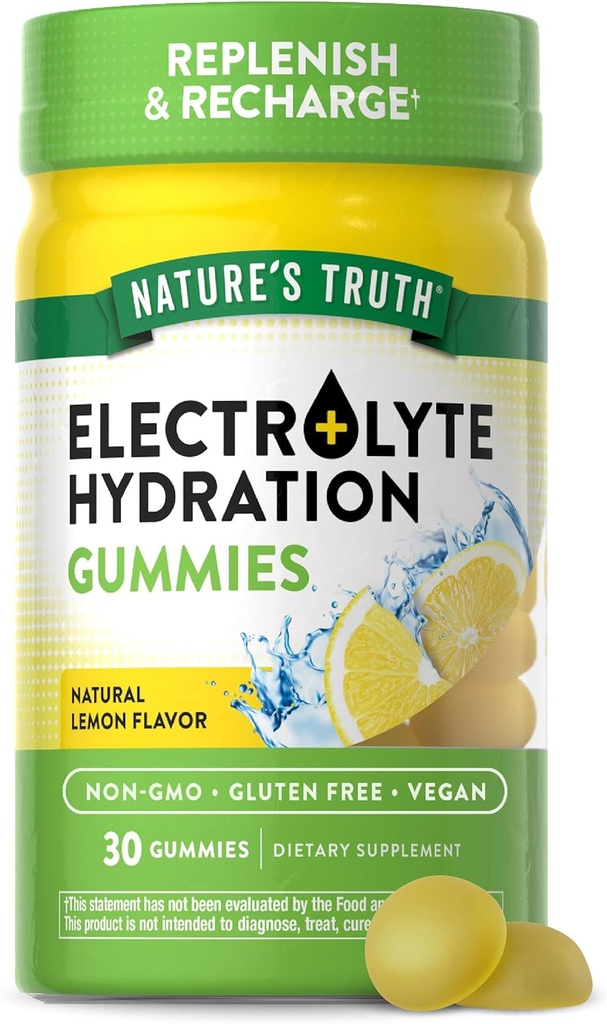 Nature's Truth Electrolyte Gummies for Hydration | 30 Count | Vegan, Non-GMO & Gluten Free Supplement | Lemon Flavor