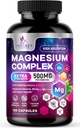 Magnesium Complex Supplement 500 mg - 5 in 1 High Absorption Chelated Magnesium Glycinate, Malate, Citrate, Oxide, Aquamin - Non-GMO Magnesio Capsules, Bone Muscle & Heart Health Support, 120 Capsules