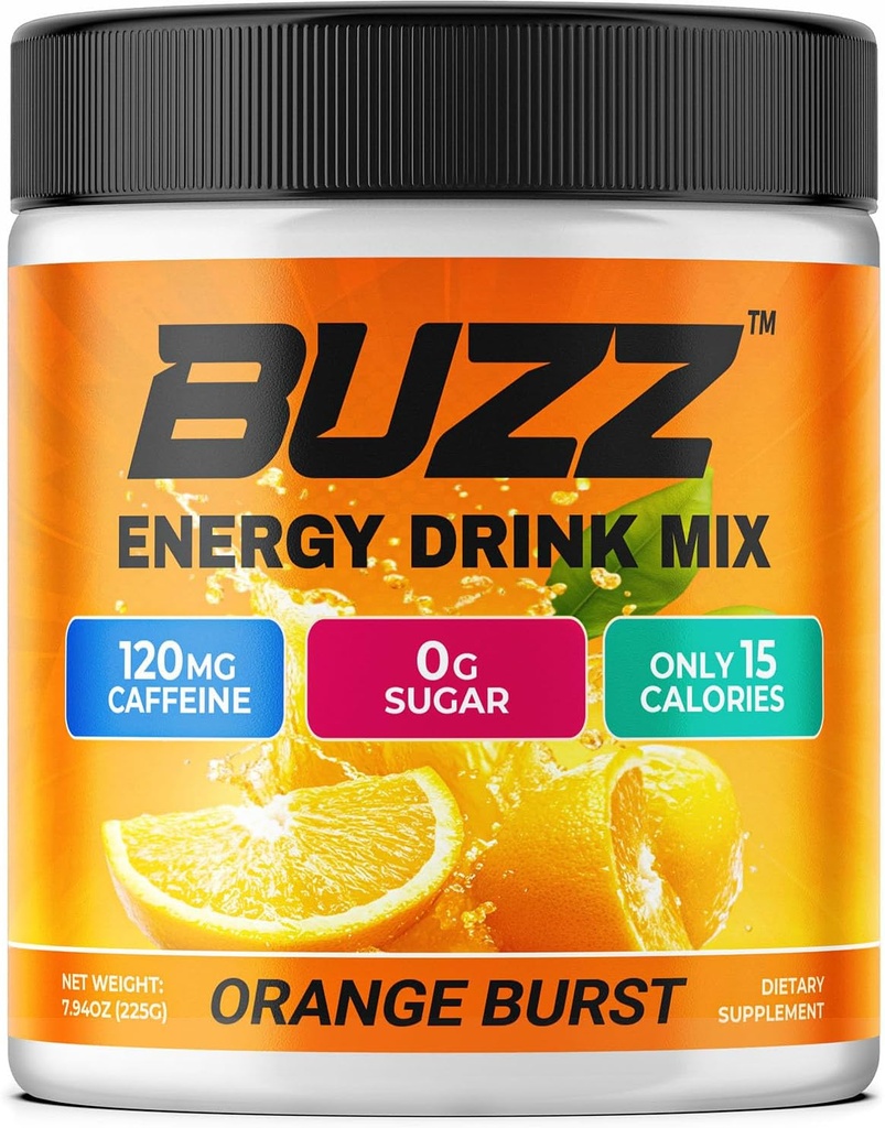 Morning Buzz Energy Drink Powder - Energy Boost Drink Mix - Sugar-Free Energy with Antioxidants - Morning Kickstart and Sports Nutrition Endurance Product - 30 Servings, Orange Burst, 8 Ounces