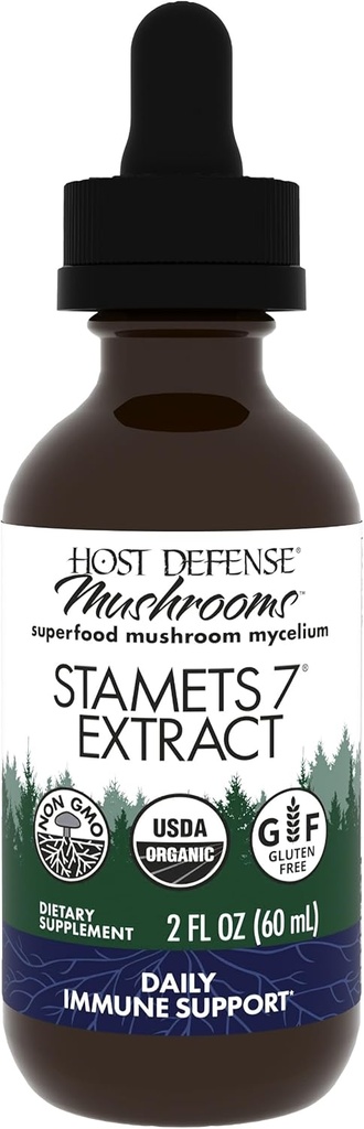 Host Defense Stamets 7 Extract - 7 Species Blend - Mushroom Supplement for Immune Support with Royal Sun Blazei, Cordyceps, Reishi, Maitake, Lion's Mane, Chaga & Mesima - 2 fl oz (60 Servings)*