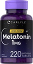 Carlyle Melatonin 1 mg | 220 Fast Dissolve Tablets | Low Dose | Vegetarian, Non-GMO, Gluten Free