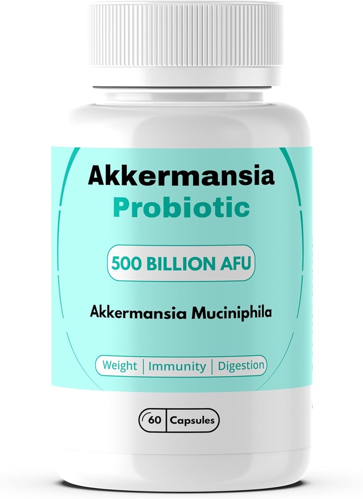 Akkermansia Muciniphilia Probiotic 500 Billion AFU for Gut Health, for Immunity, Green Tea, Chromium, Vitamin D & Vitamin B12, 60 Capsules