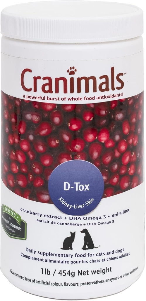 Cranimals D-Tox Daily Multivitamin for Dogs, Superfood Amino Acids, Antioxidants, DHA Fatty Acids, Vitamins E, B, D, Biotin, Minerals to Support Metabolic Function, Energy, Pet Wellness, Longevity