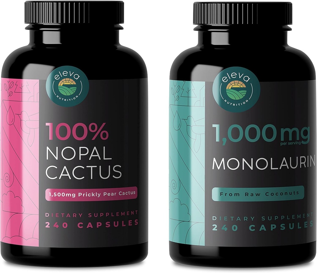 Nopal Cactus & Monolaurin Bundle, 240 Capsules Each, 1500 Mg of Prickly Pear Cactus, 1000 Mg of Monolaurin