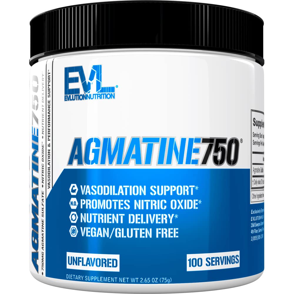 Evlution Agmatine Sulfate Nitric Oxide Powder Nutrition High Strength Agmatine Sulfate Powder Nitric Oxide Supplement for High Intensity Pumps Muscle Growth Recovery and Performance - Unflavored