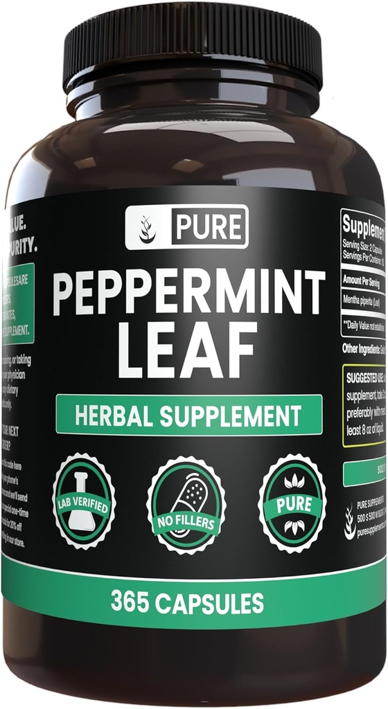 PURE ORIGINAL INGREDIENTS Peppermint Leaf (365 Capsules) No Magnesium Or Rice Fillers, Always Pure, Lab Verified