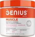 The Genius Brand Genius Muscle - Muscle Health Supplement for Growth, Endurance & Recovery - Non-Hormonal Formula - 6 Organic Mushrooms - Naturally-Sweetened - 30 Servings - Strawberry Vanilla