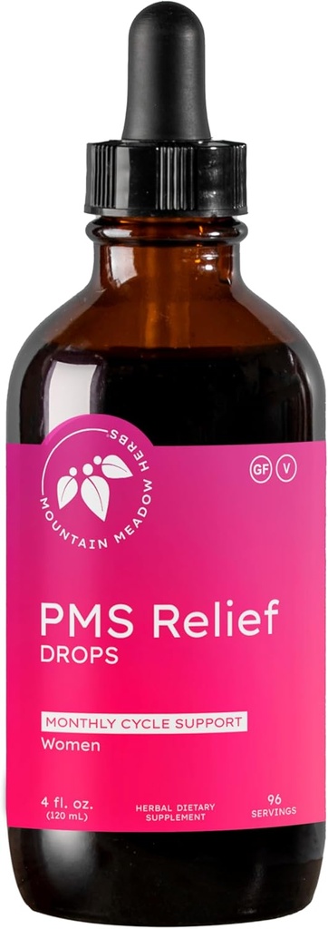 Mountain Meadow Herbs PMS Relief Drops | Liquid Herbal Supplement for Menstrual Period Discomfort | Hormonal Support for PMS Cramps, Mood Swings & Acne with Chaste Tree Berry (Vitex) & Wild Yam 4oz