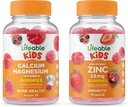 Lifeable Zinc 25mg Kids + Calcium Magnesium Kids, Gummies Bundle - Great Tasting, Vitamin Supplement, Gluten Free, GMO Free, Chewable Gummy