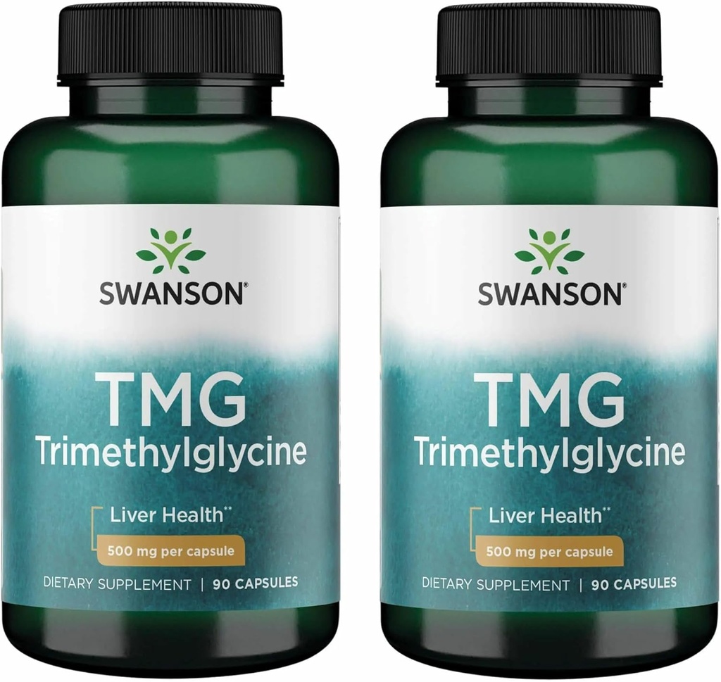 Swanson TMG Trimethylglycine - Amino Acid Supplement Promoting Healthy Liver Function & Heart Health Support - (90 Capsules, 500mg Each) (2 Pack)