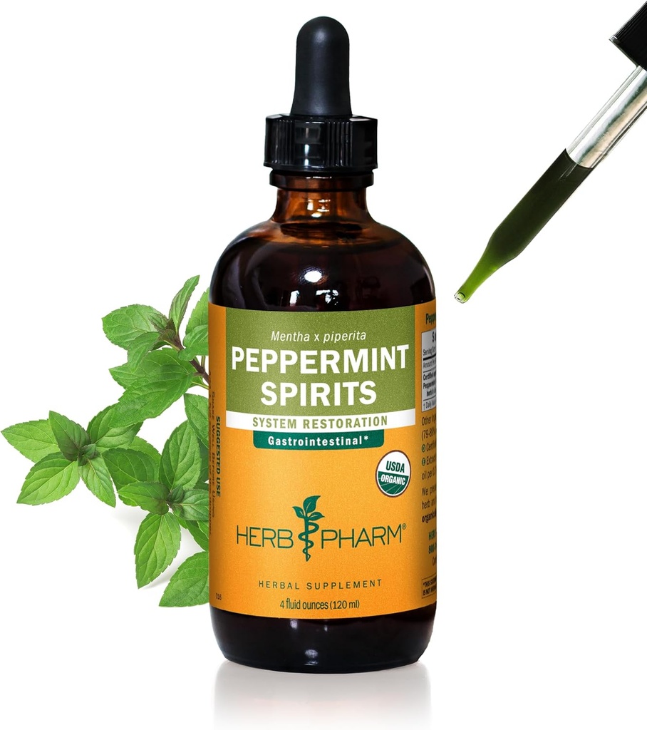 Herb Pharm Certified Organic Peppermint Spirits Liquid Extract Digestive Support Blend - 4 Ounce (DPEP04)