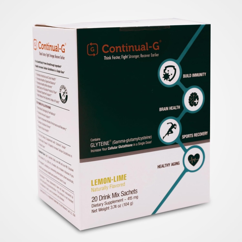 CONTINUAL - G Powder - Clinically Proven Cellular Glutathione Precursor | Benefit of Glyteine & Sunfiber | Immune Support, Master Antioxidant, Detox, Brain Health & Skin Care | 20 Sachets