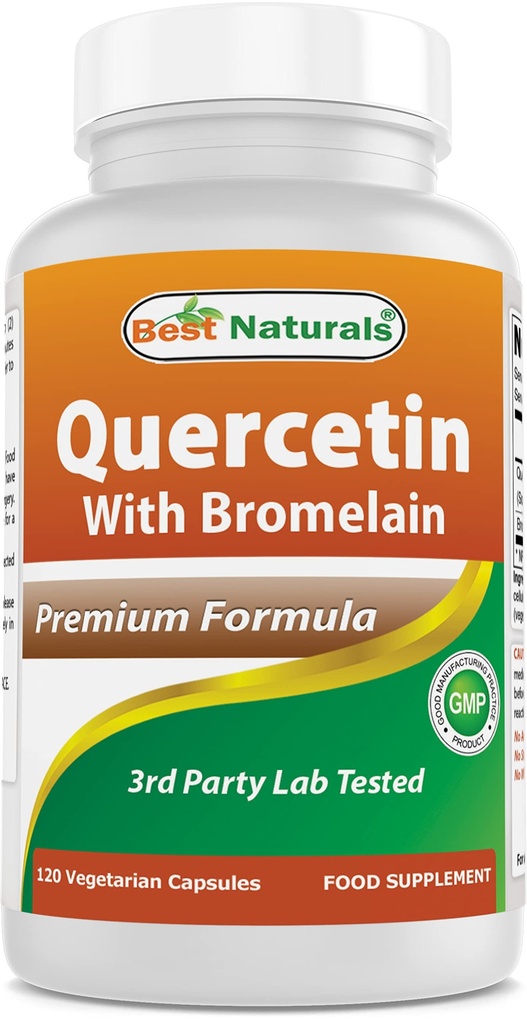 Best Naturals Quercetin with Bromelain Veggie Capsule - 800mg of Quercetin & 165 mg of Bromelain (2400 GDU/g), 120 Count