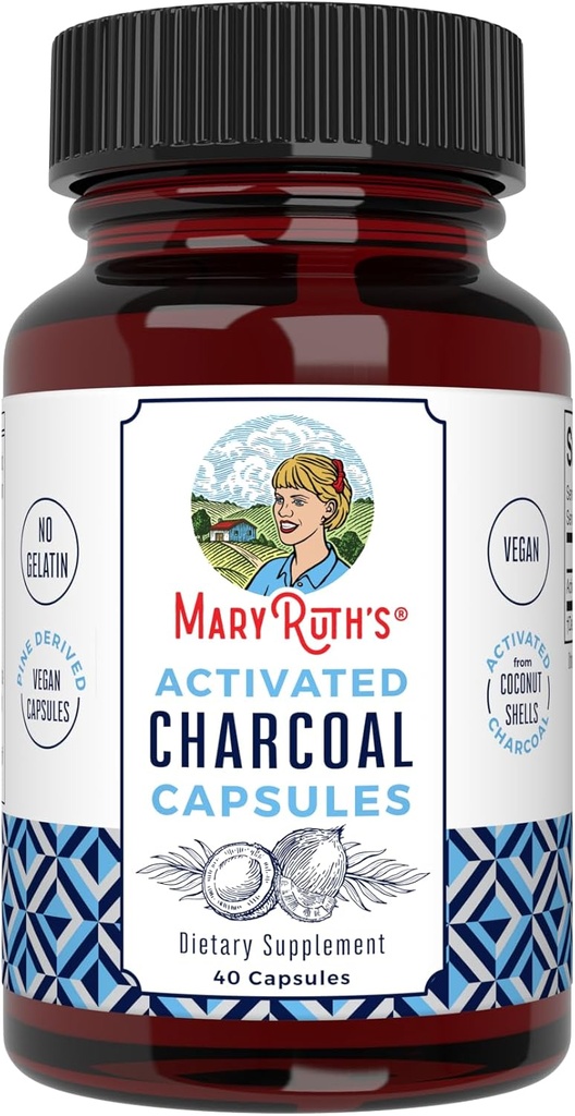 MaryRuth Organics Activated Charcoal Capsules | Substance Adsorption | Derived from Coconut Shells | Vegan Capsules from Pine Trees | Non-GMO | Gluten Free | 40 Count