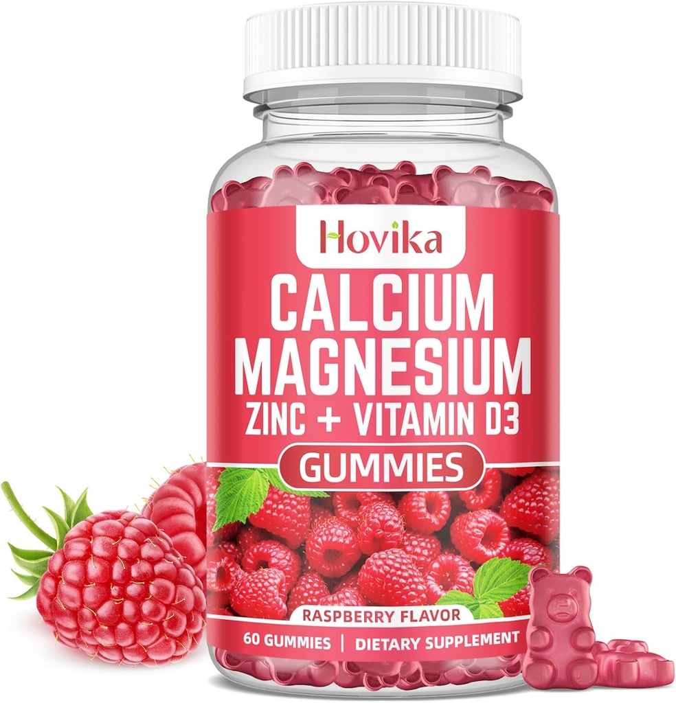 Calcium Magnesium Zinc Gummies with Potassium Vitamin C, B6, D3, K2 - Calcium for Women & Men - Calcium Magnesium Zinc Multi Vitamin Supplement for Bones, Muscles, Teeth, Calm Mood & Immunity - 60 Cts