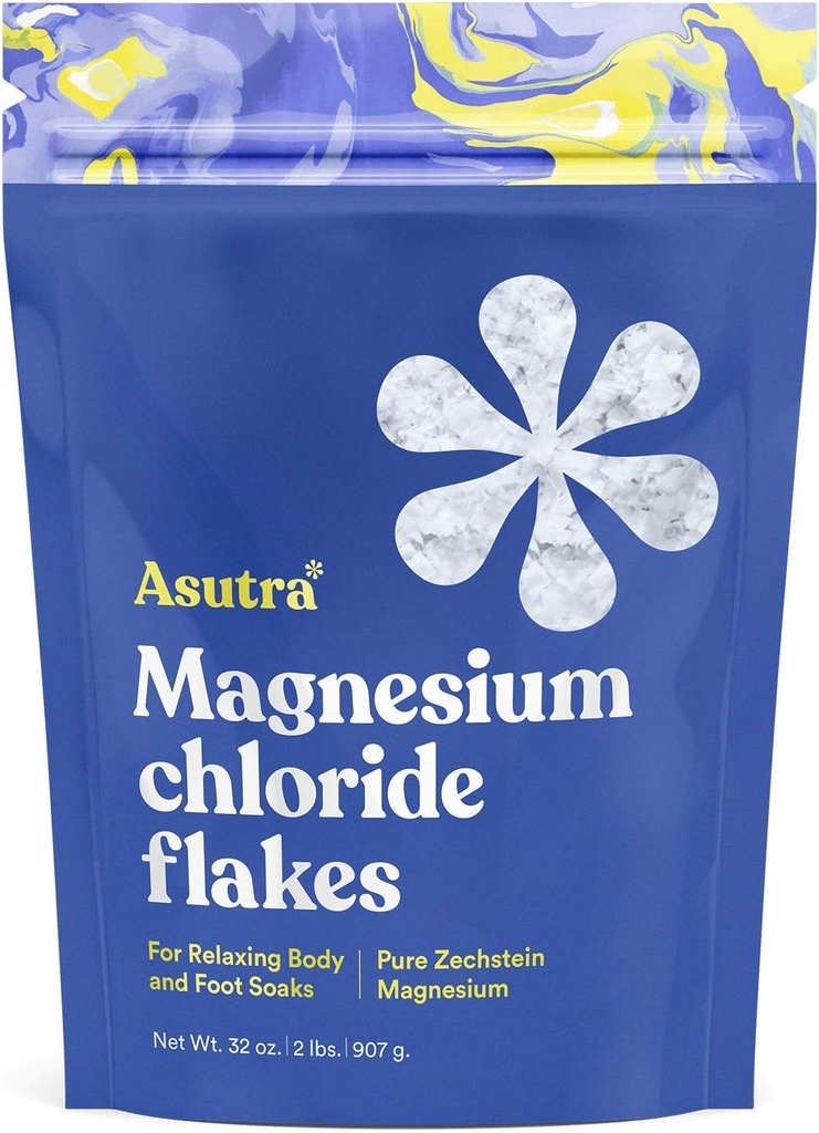 ASUTRA Magnesium Chloride Bath Flakes, 2 lbs - for Relaxing Foot & Body Soaks, Epsom Salt Alternative, Rapid Absorption