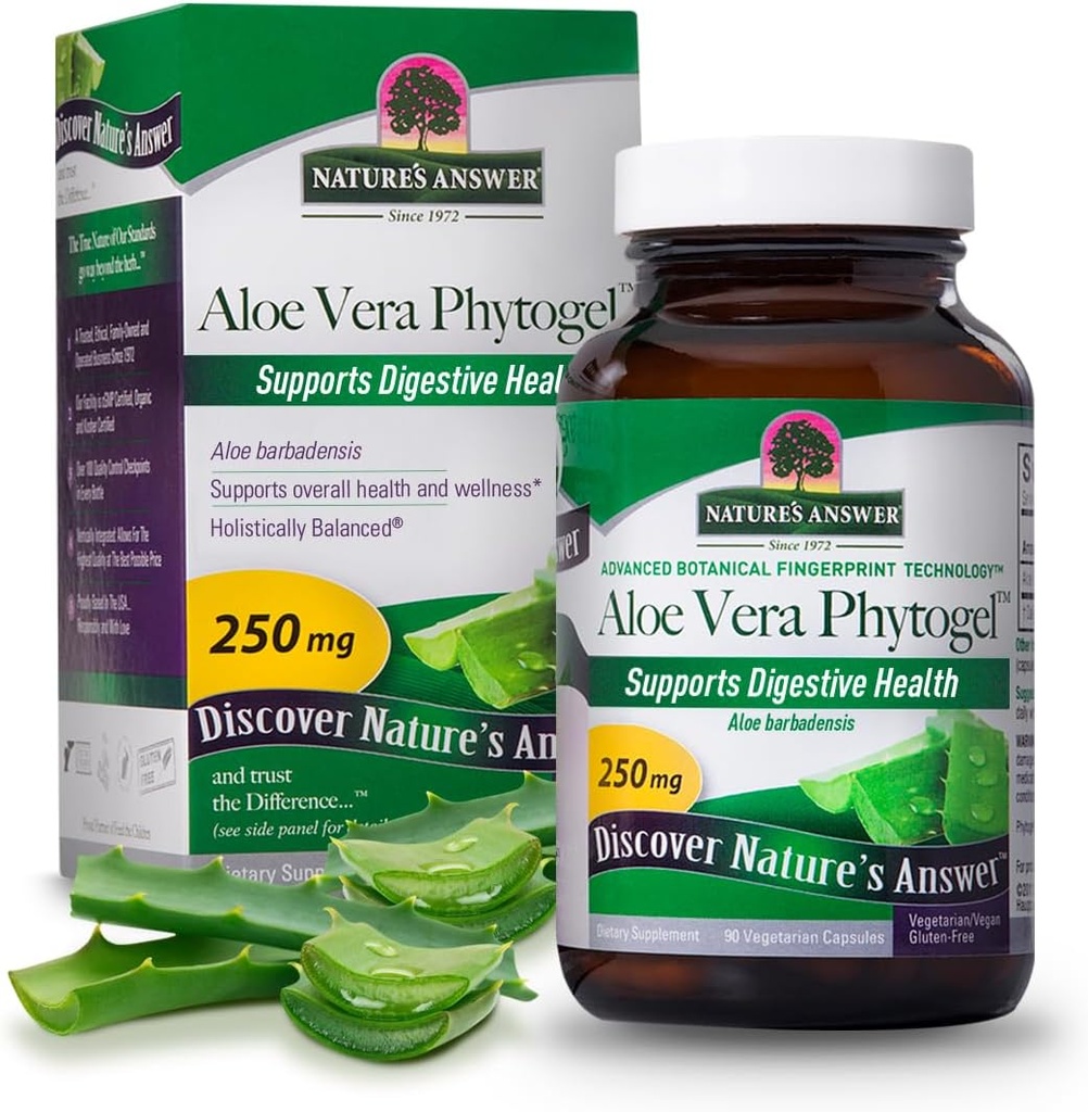 Nature's Answer's Aloe Vera Phytogel | Supports Digestive Health | Vegan, Non-GMO | Veggie Capsules 90Ct