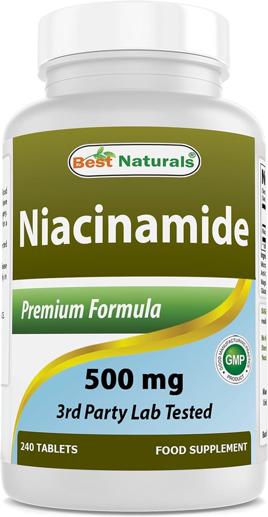 Best Naturals Niacinamide 500mg 240 Tablets (Suitable for Vegetarian) - Non-Flushing Form of Niacin (Vitamin B3)