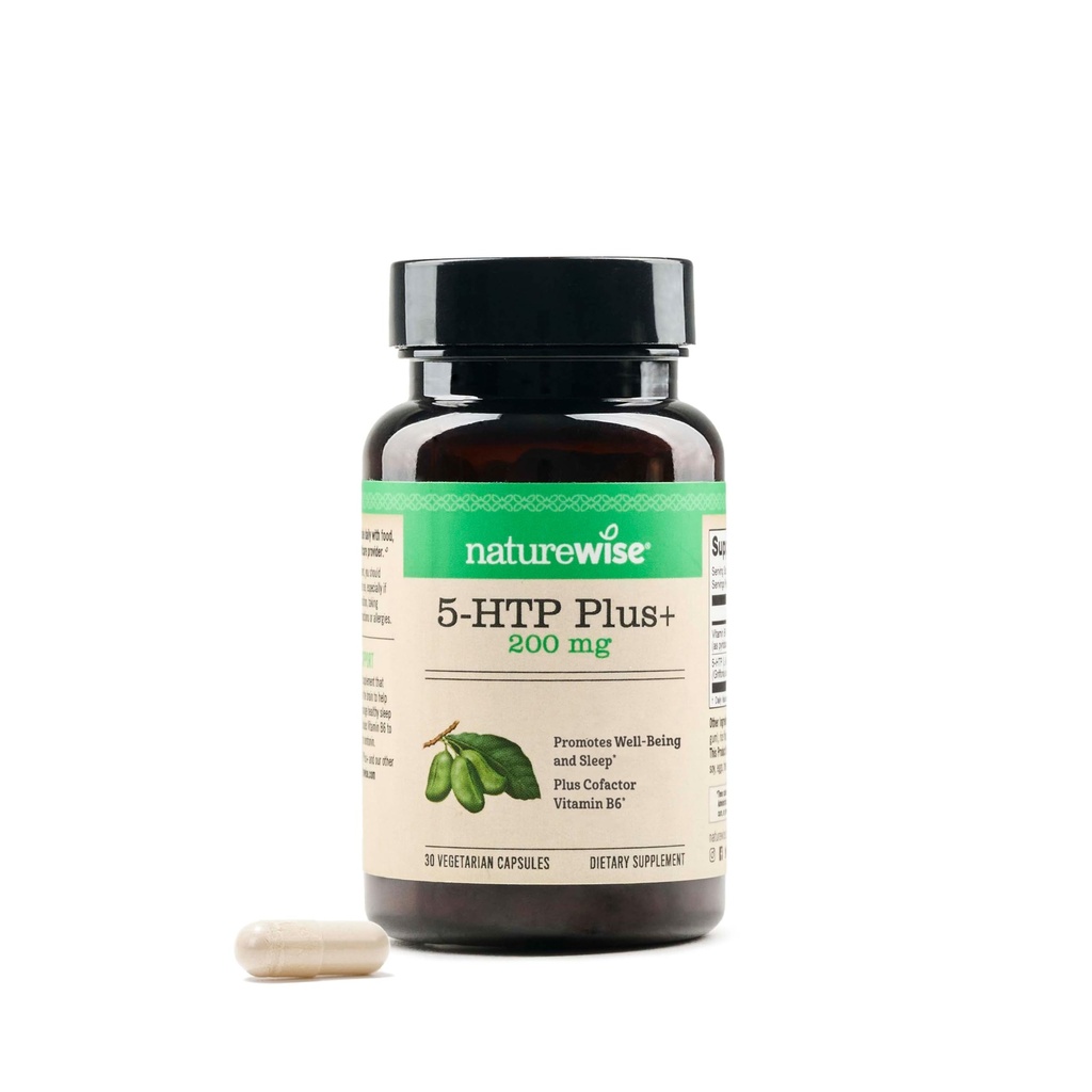 NatureWise 5-HTP 200mg Supplement from Griffonia Seeds with Cofactor Vitamin B6 - Mood Support and Natural Sleep Aid for Adults - Delayed-Release, Vegan - 30 Count[1-Month Supply]