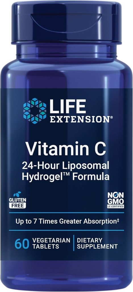 Life Extension Vitamin C 24-Hour Liposomal Hydrogel™ Formula, absorbs Better Than Standard Vitamin C, up to 24 Hours, get The Most Out of Your Vitamin C, Gluten-Free, Non-GMO, Vegetarian, 60 Tablets