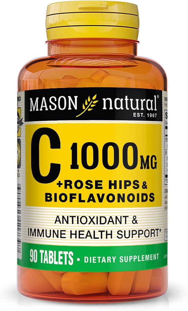 MASON NATURAL Vitamin C 1,000 mg Plus Rose HIPS and Bioflavonoids Complex - Supports a Healthy Immune System, Antioxidant and Essential Nutrient, 90 Tablets