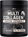 Premium Multi Collagen Peptides Protein Powder (1, 2, 3, 5 & 10) with Vitamin C, Biotin, Hyaluronic Acid, for Hair Skin and Nails - Marine, Bovine, Chicken & Eggshell (Unflavored, 45 Servings)