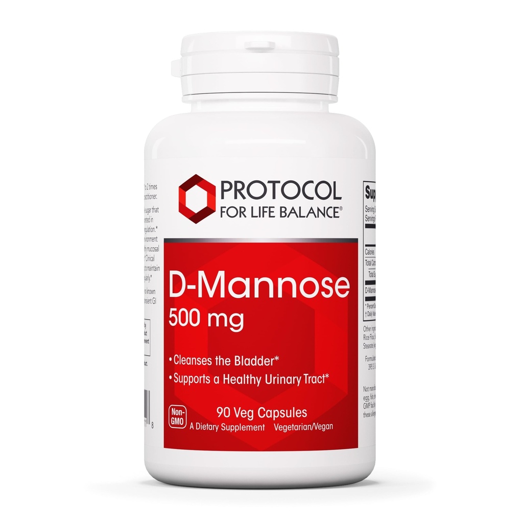 Protocol for Life Balance D-Mannose - 500mg - Bladder Cleanse - Support Healthy Urinary Tract* - For Men & Women - Kosher & Non-GMO - 90 Veg Capsules