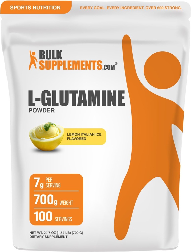 BulkSupplements.com L-Glutamine Powder - Glutamine Supplement, Amino Acid Supplement - Lemon Italian Ice Flavor, 7g per Serving, 700g (1.5 lbs) (Pack of 1)