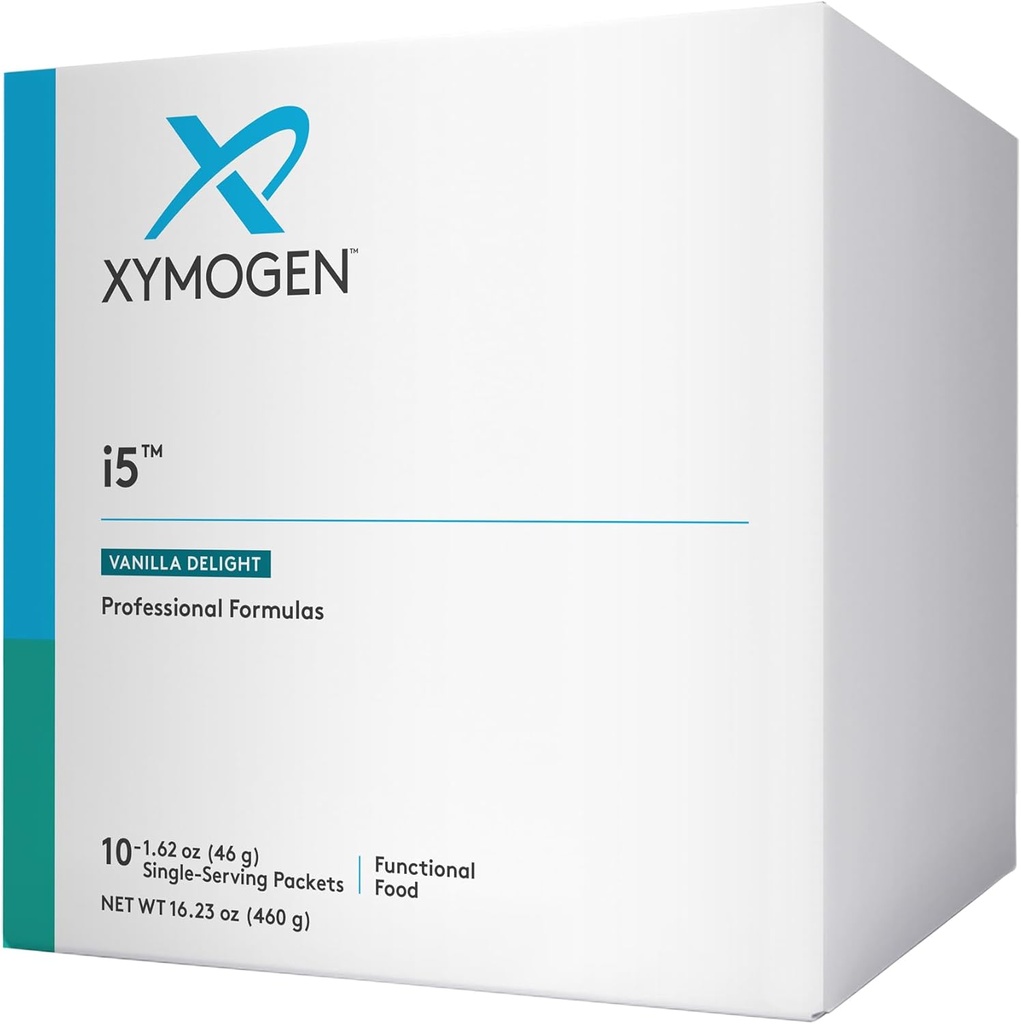 XYMOGEN i5 - Gut Health, Detox + Cytokine Balance Support Powder - 21g Protein, Immunoglobulin, Arabinogalactan, Broccoli Seed Extract - Vanilla Drink Mix (10 Packets)
