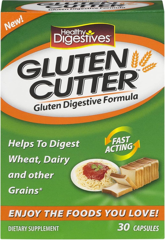 Healthy Natural Systems Healthy Digestives Gluten Cutter, 60 Capsules (2 Boxes of 30 Each)