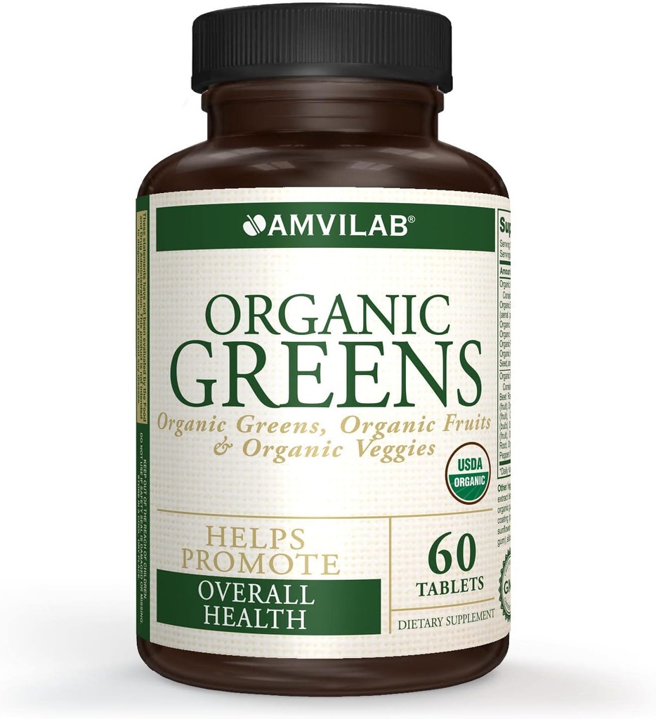 Organic Greens, Fruits & Veggies Best Supplement to Boost Energy, Detox, Enhance Health. USDA Organic, Gluten Free, Vegan, Non-GMO, No. 1 Source of Essential Nutrient-Rich Super-Food 60 Count