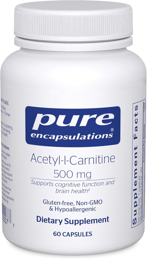 Pure Encapsulations Acetyl-L-Carnitine 500 mg - Memory & Brain Supplement - Brain Support & Focus* - Gluten Free & Non-GMO - 60 Capsules
