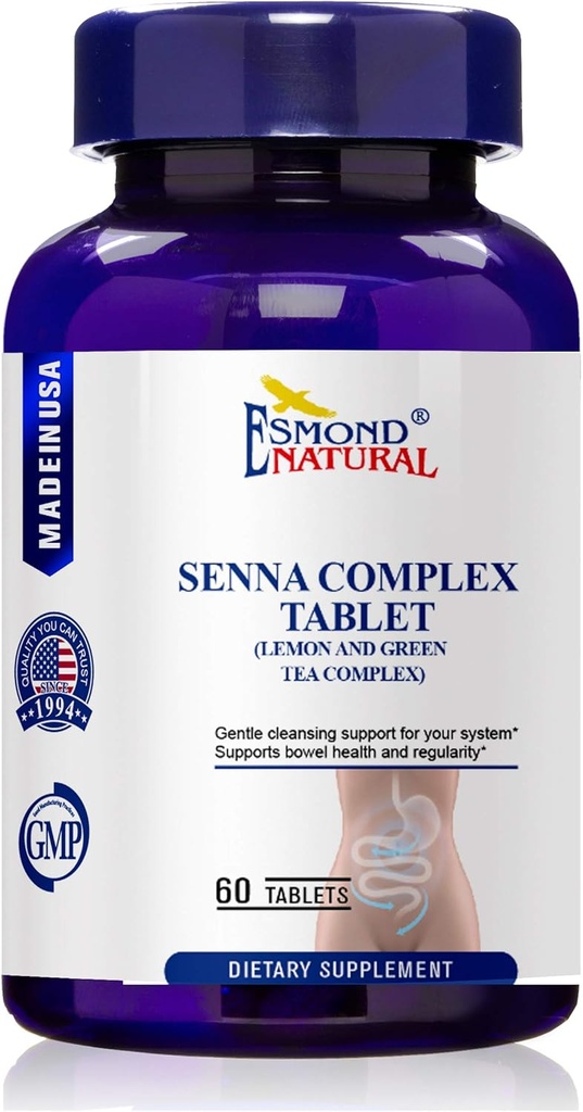 (8 Pack) Esmond Natural: Senna Complex Tablet - Lemon & Green Tea (Bowel Health, Cleansing & Regularity), GMP, Natural Product Assn Certified, Made in USA - 620mg, 480 Tablets