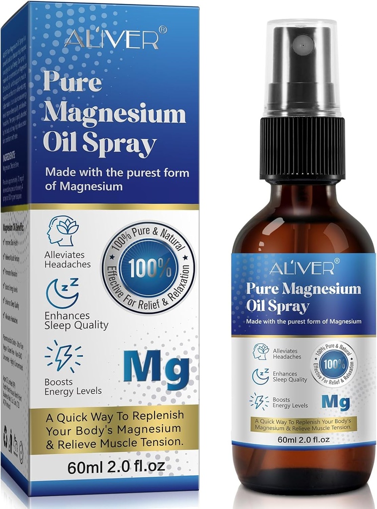 Pure Magnesium Oil Spray, Skin-Absorbable Magnesium Supplement Promotes, Magnesium Spray 60ML, Topical Solution for Feet, Pure Magnesium Chloride Flakes, Fast-Absorbing Natural Formula