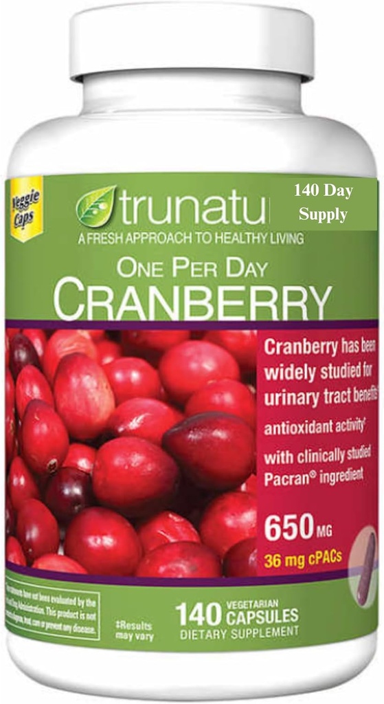 Pacran Cranberry 650 mg, 140 Vegetarian Capsules + Bundle with Weekly Pill Organizer (2 Items)