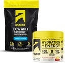 Ascent 100% Whey Protein Powder, Unflavored 2 lb & Hydration + Energy Electrolytes, Raspberry Lemonade 40 Servings