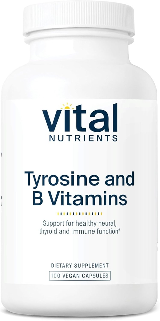 Vital Nutrients Tyrosine and B Vitamins | Thyroid, Immune, and Nerve Support Formula | Adrenal Support Complex | Gluten, Dairy, Soy Free | Non-GMO | 100 Capsules