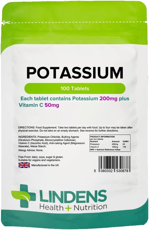 Potassium, 100 Tablets, 200mg, Blood Pressure, Cramp