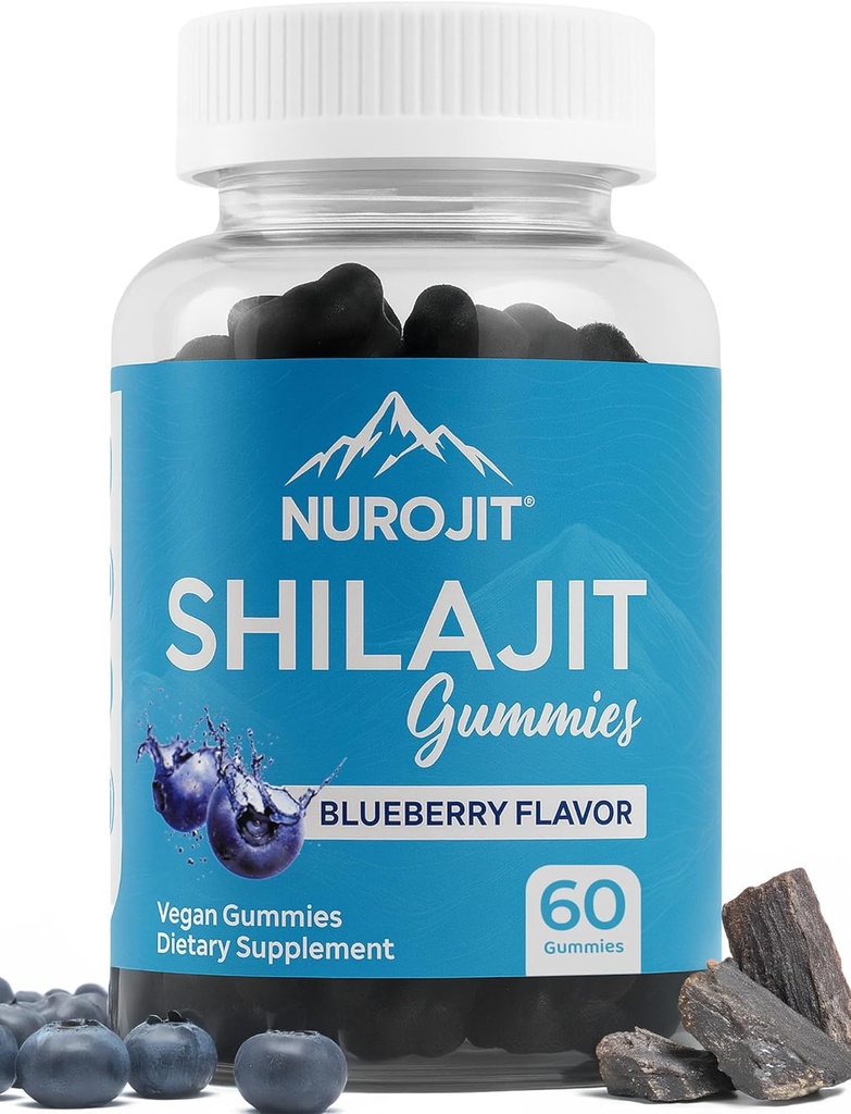 Shilajit Gummies, Blueberry Flavor, Himalayan Extract, Lab Tested, Non-GMO, Gluten Free, Vegan Friendly, Mess-Free Alternative to Resin, Simple Addition to Daily Routine, 60 Vegan Gummies