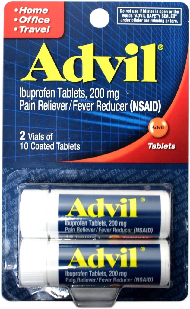 Advil Ibuprofen Coated Tablets, 200mg, 10 Count, (Pack of 2)