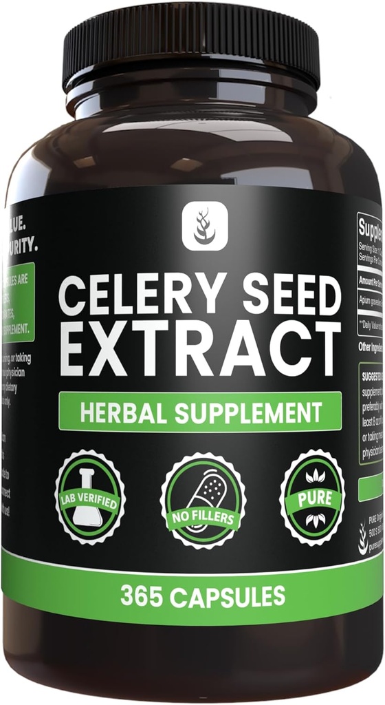 PURE ORIGINAL INGREDIENTS Celery Seed Extract, (365 Capsules), No Magnesium Or Rice Fillers, Always Pure, Lab Verified