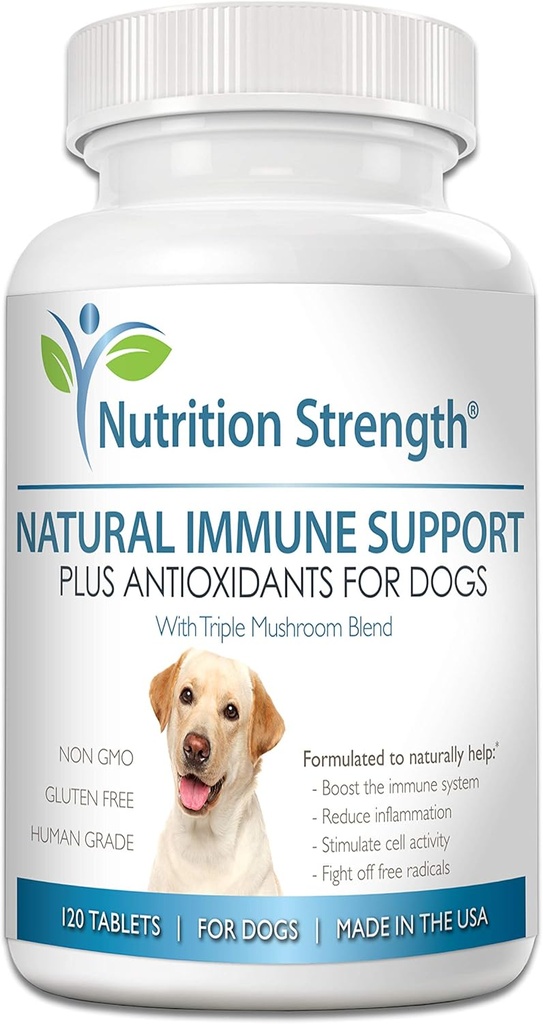 Immune Support for Dogs Plus Antioxidant, Reishi, Shiitake, Maitake, Turkey Tail Mushrooms for Dogs, with Coenzyme Q10, Selenium, Vitamin A, 120 Chewable Tablets