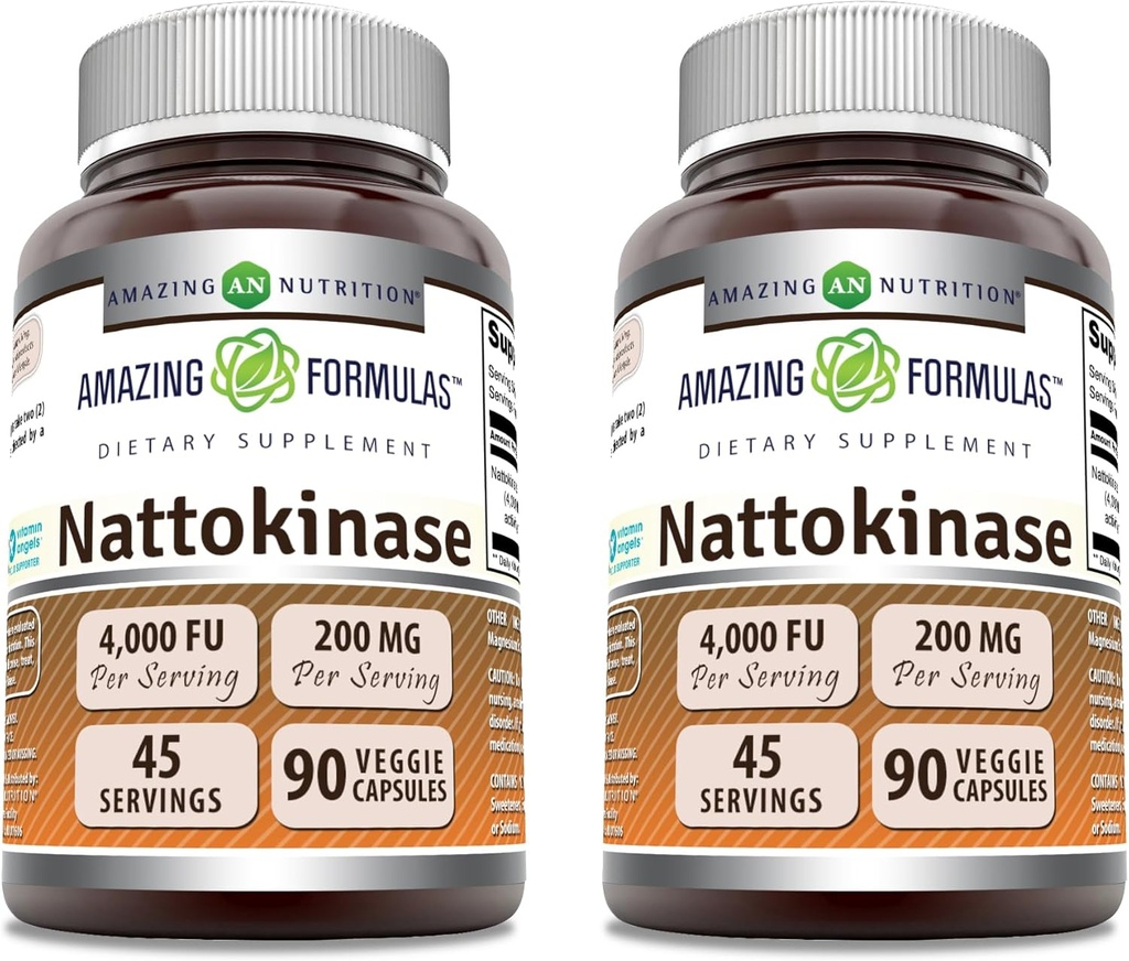 Amazing Formulas Nattokinase Dietary Supplement 100 mg Veggie Capsules Supplement | 2000 FU Enzyme Activity | Non-GMO | Gluten Free | Made in USA (90 Count | 2 Pack)