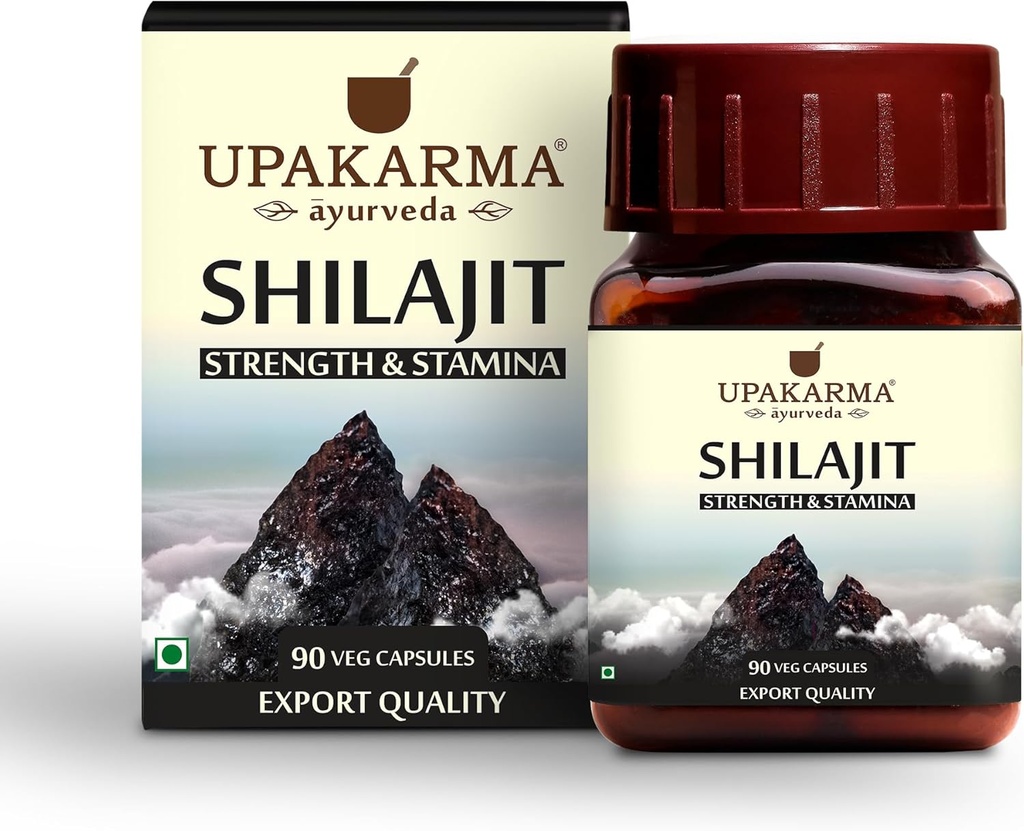 Upakarma Ayurveda 100% Pure Shilajit 90 Capsules for Strength,Stamina,Immune Support,Natural Source of Fulvic Acid & Trace Minerals-1000 MG for 2 Capsule(Daily Dosage), 45 Days of Supply - Pack of 1