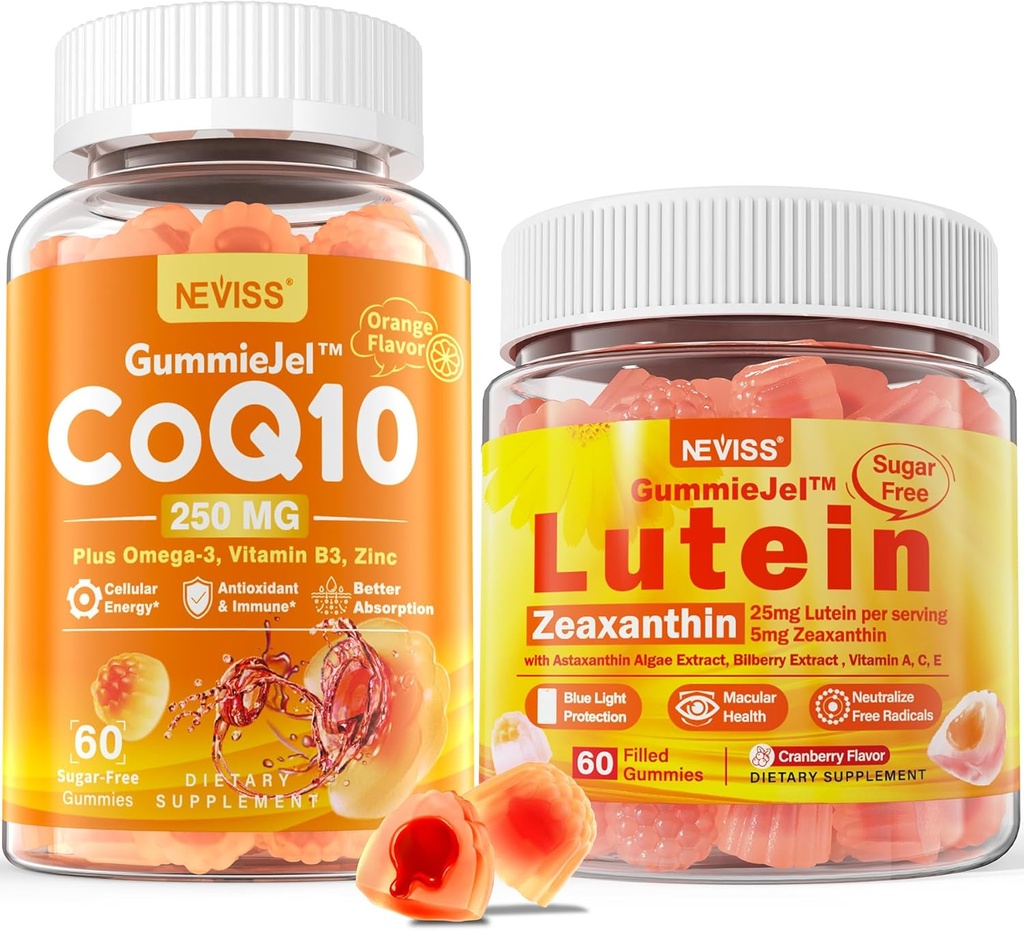 NEVISS Sugar-Free CoQ10 Gummies 60 Count + Lutein Gummies 60 Count